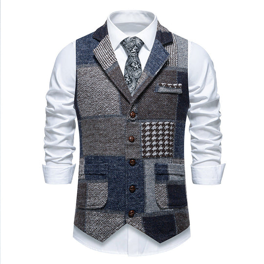 Leo patchwork tweed waistcoat with herringbone pattern