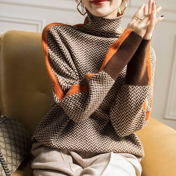 Ellie Turtleneck Sweater with Bold Contrast Stripes