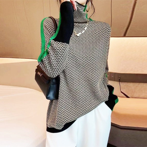 Ellie Turtleneck Sweater with Bold Contrast Stripes