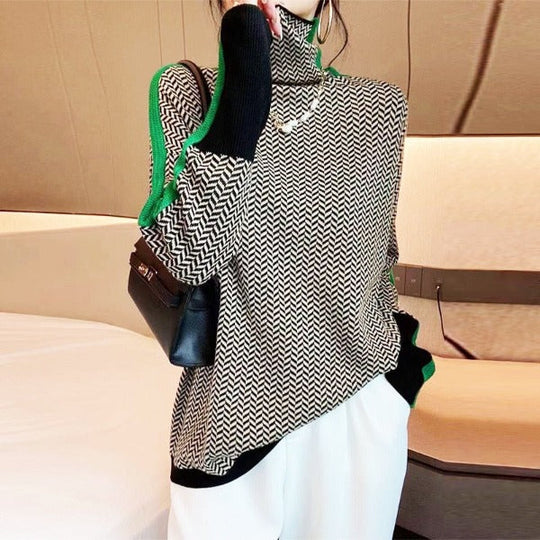 Ellie Turtleneck Sweater with Bold Contrast Stripes