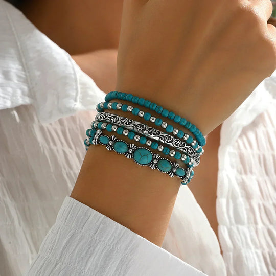 Boho Bracelet Set with Turquoise Beads