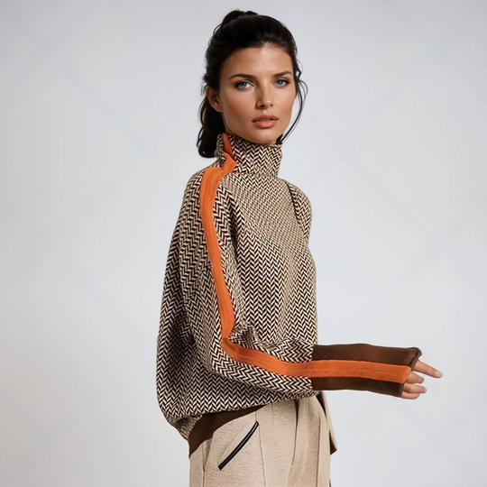 Ellie Turtleneck Sweater with Bold Contrast Stripes