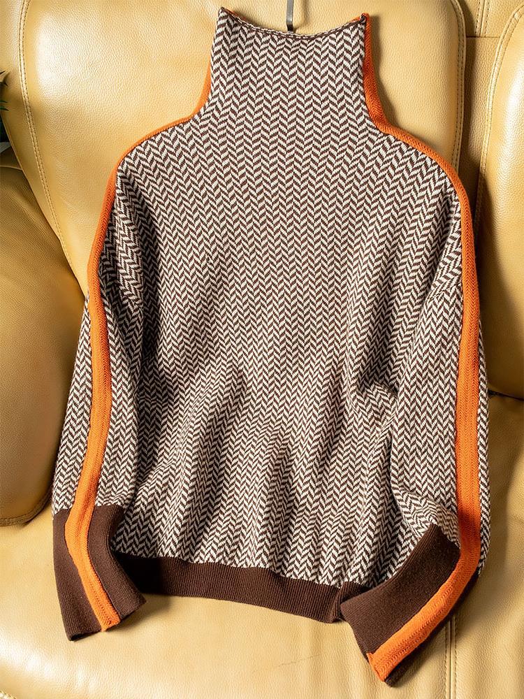 Ellie Turtleneck Sweater with Bold Contrast Stripes