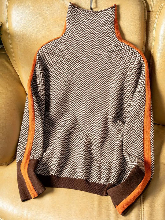Ellie Turtleneck Sweater with Bold Contrast Stripes